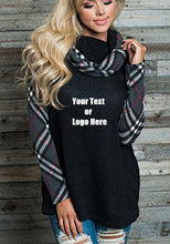 Load image into Gallery viewer, Custom Personalized Design Your Own Turtleneck Cowl Neck Plaid Patchwork Pullover Long Sleeve Sweatshirt Cotton Tonic Tops