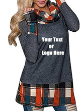 Load image into Gallery viewer, Custom Personalized Design Your Own Turtleneck Cowl Neck Plaid Patchwork Pullover Long Sleeve Sweatshirt Cotton Tonic Tops