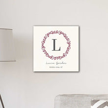 Load image into Gallery viewer, Personalized Family Initial Wreath & Vine 18" x 18" Canvas Signs | JDS