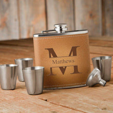 Load image into Gallery viewer, Personalized Durango Monogrammed Hide Stitch Flask & Shot Glass Gift Box Set | JDS