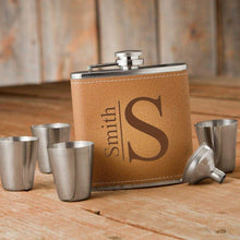 Load image into Gallery viewer, Personalized Durango Monogrammed Hide Stitch Flask & Shot Glass Gift Box Set