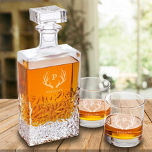 Load image into Gallery viewer, Personalized Kinsale Rectangular 24 oz. Whiskey Decanter - Set of 2 Lowball Glasses | JDS