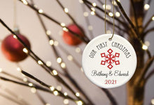 Load image into Gallery viewer, Our First Christmas Personalized Ceramic Ornament for Couples | JDS