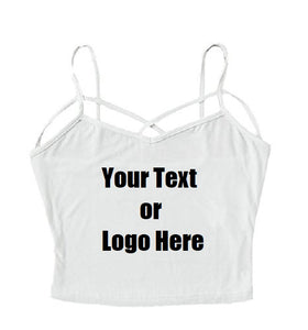 Custom Personalized Designed Spaghetti Strap Crop Top Criss Cross Camisole Tank Top