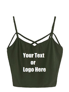 Custom Personalized Designed Spaghetti Strap Crop Top Criss Cross Camisole Tank Top