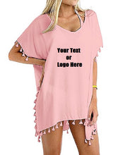 Load image into Gallery viewer, Custom Personalized Designed Women&#39;s Chiffon Tassel Beachwear Bikini Swimsuit Cover up