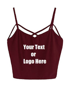 Custom Personalized Designed Spaghetti Strap Crop Top Criss Cross Camisole Tank Top