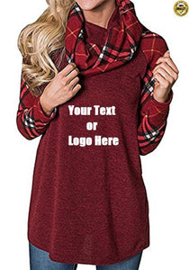 Custom Personalized Design Your Own Turtleneck Cowl Neck Plaid Patchwork Pullover Long Sleeve Sweatshirt Cotton Tonic Tops