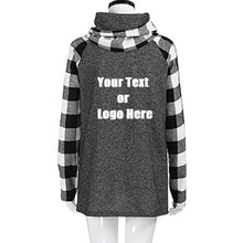 Load image into Gallery viewer, Custom Personalized Design Your Own Turtleneck Cowl Neck Plaid Patchwork Pullover Long Sleeve Sweatshirt Cotton Tonic Tops