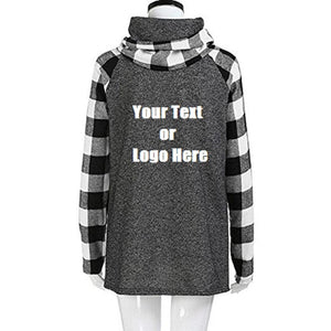 Custom Personalized Design Your Own Turtleneck Cowl Neck Plaid Patchwork Pullover Long Sleeve Sweatshirt Cotton Tonic Tops