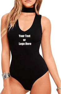 Custom Personalized Designed Womens Sexy Strappy Deep V Neck Cut Out Bodysuit | DG Custom Graphics