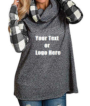 Load image into Gallery viewer, Custom Personalized Design Your Own Turtleneck Cowl Neck Plaid Patchwork Pullover Long Sleeve Sweatshirt Cotton Tonic Tops