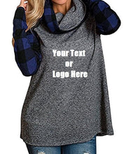 Load image into Gallery viewer, Custom Personalized Design Your Own Turtleneck Cowl Neck Plaid Patchwork Pullover Long Sleeve Sweatshirt Cotton Tonic Tops