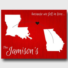 Load image into Gallery viewer, Personalized Because We Fell In Love State Canvas Sign | JDS