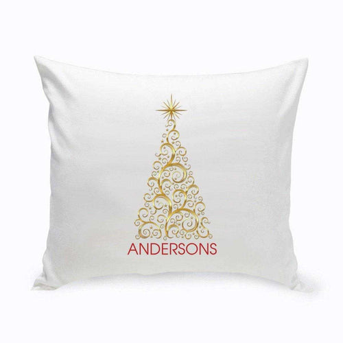 Personalized Holiday Throw Pillows - Gold Christmas Tree | JDS