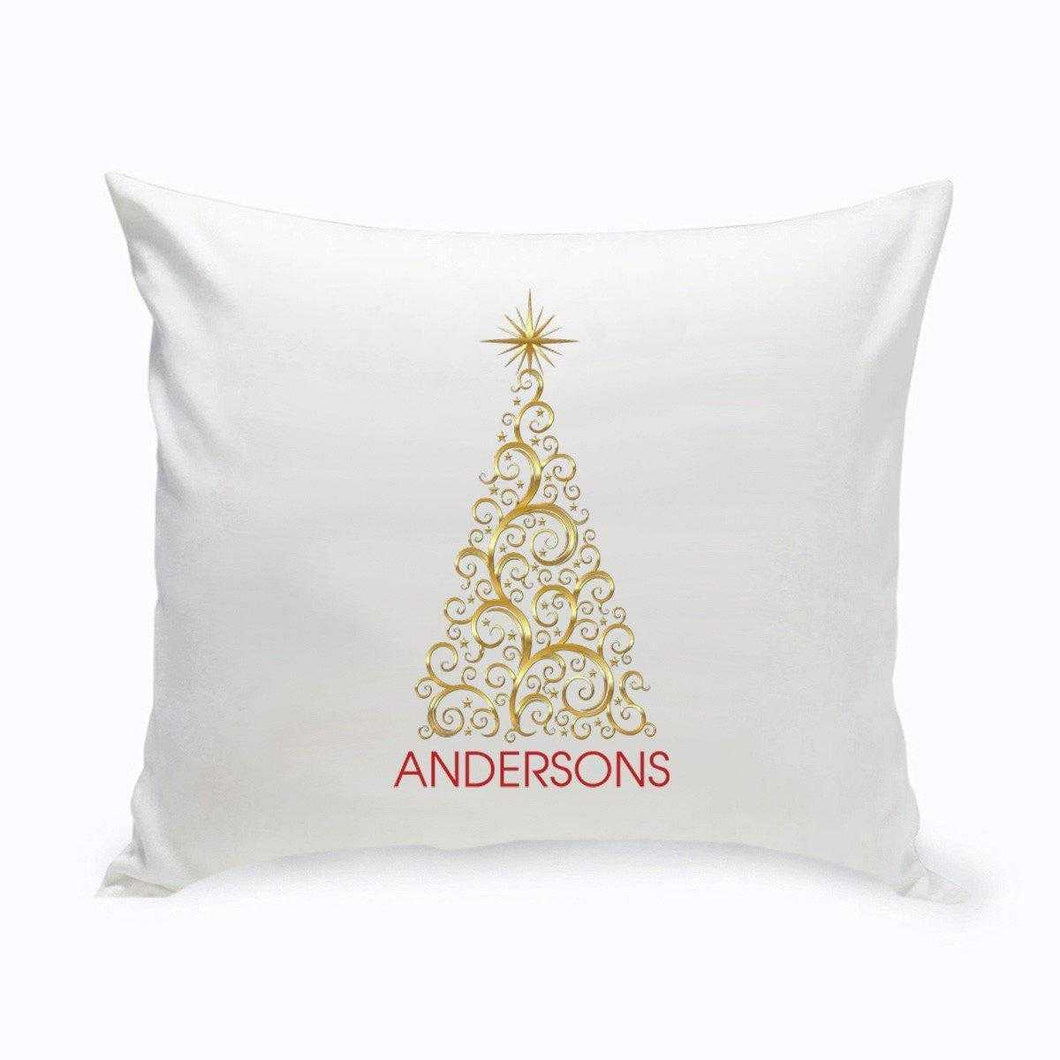 Personalized Holiday Throw Pillows - Gold Christmas Tree | JDS