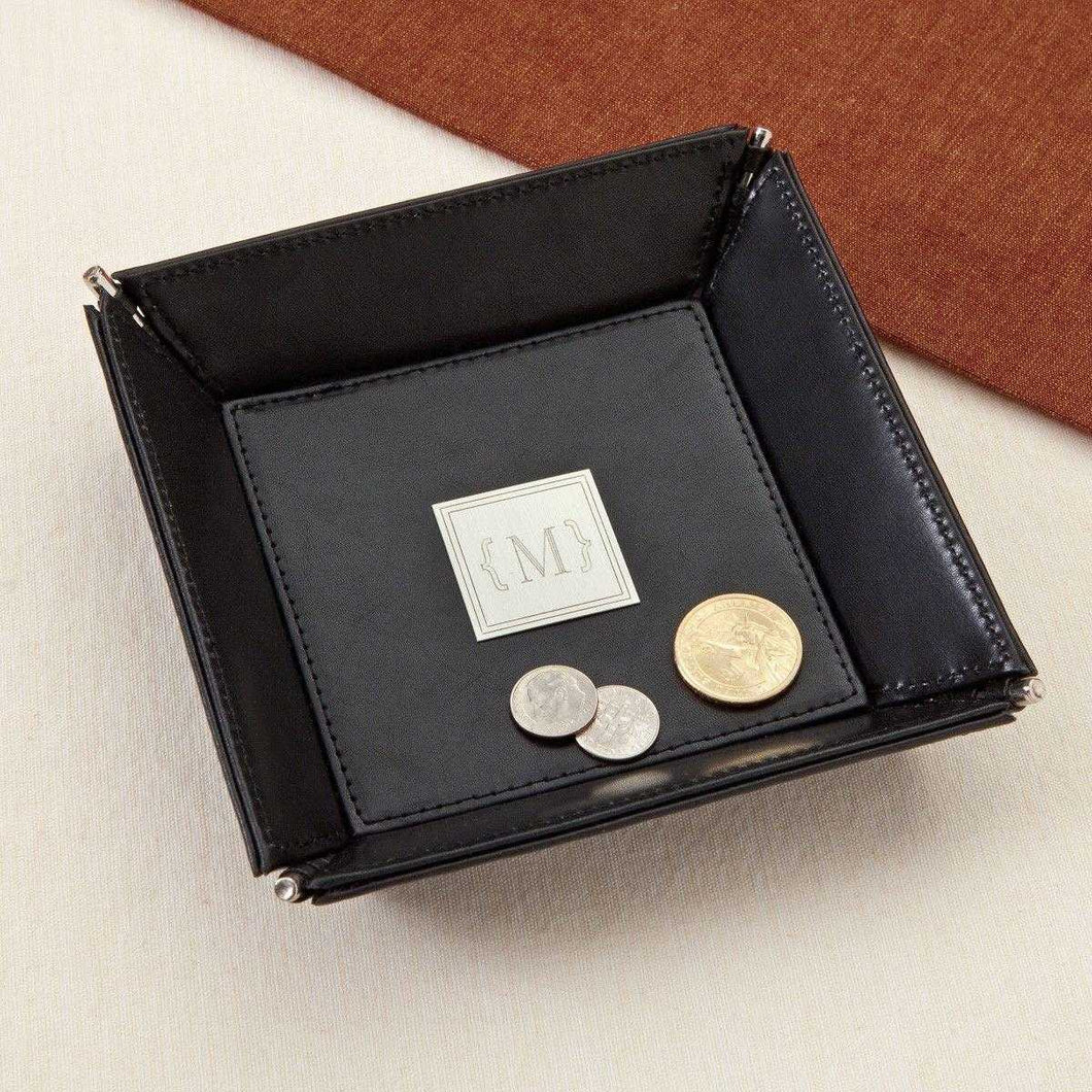 Personalized Valet Tray - Black Leather - Executive Gifts | JDS