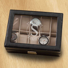 Load image into Gallery viewer, Monogrammed Watch Box - Black Leather - Holds 10 Watches | JDS