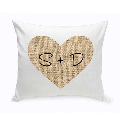 Personalized Couples Throw Pillows - Burlap Heart | JDS