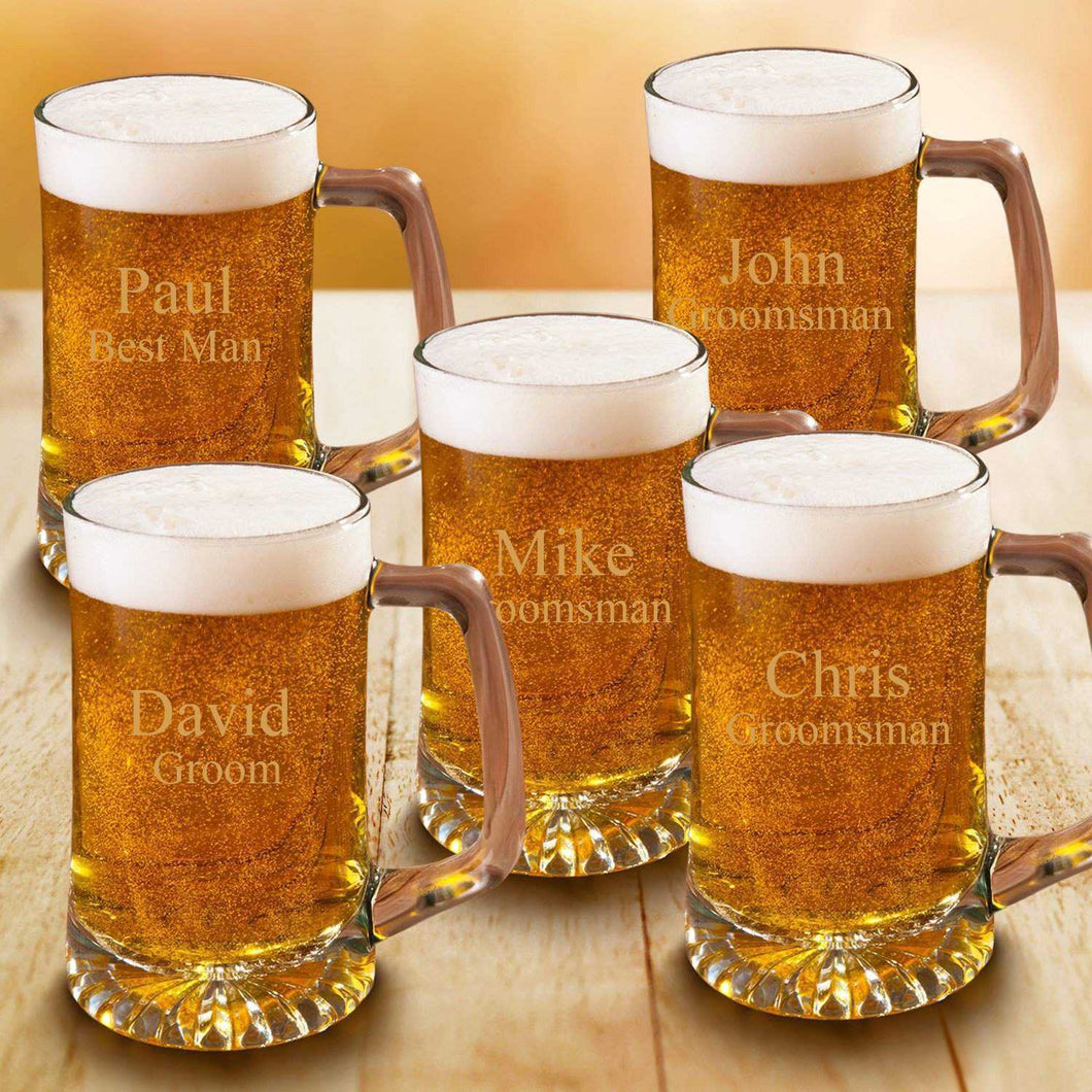 Groomsmen Set of 5 - 25 oz. Beer Steins | JDS