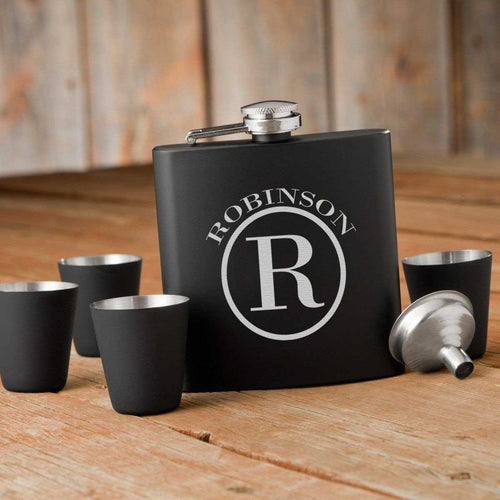 Personalized Flasks - 4 Shot Glasses - Gift Box Set - 6 oz. | JDS