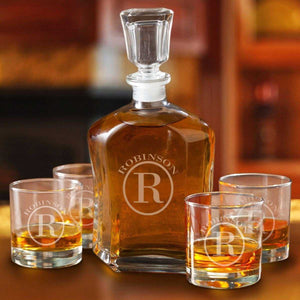 Personalized Decanter set with 4 Low Ball Glasses | JDS