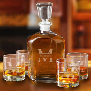 Personalized Decanter set with 4 Low Ball Glasses | JDS