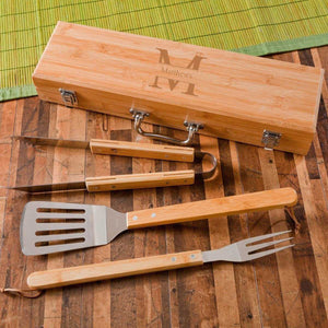 Personalized Grill Set - BBQ Set - Bamboo Case - Groomsmen Gifts | JDS