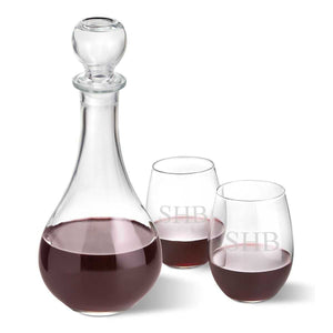 Personalized Wine Decanter with stopper and 2 Stemless Wine Glass Set | JDS