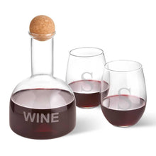 Load image into Gallery viewer, Personalized Wine Decanter in Wood Crate with set of 2 Stemless Wine Glasses | JDS