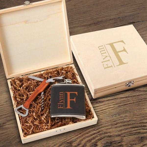Personalized Dunbar Groomsmen Flask Gift Box Set | JDS