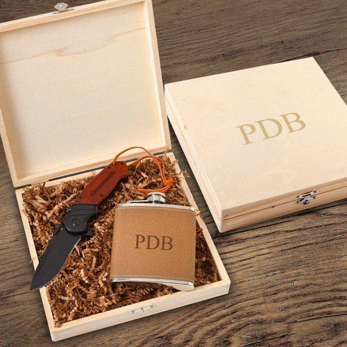 Personalized Perth Groomsmen Flask Gift Box Set - Flask and Knife Set | JDS