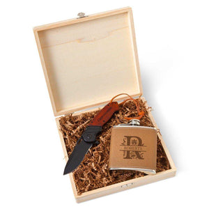 Personalized Perth Groomsmen Flask Gift Box Set - Flask and Knife Set | JDS