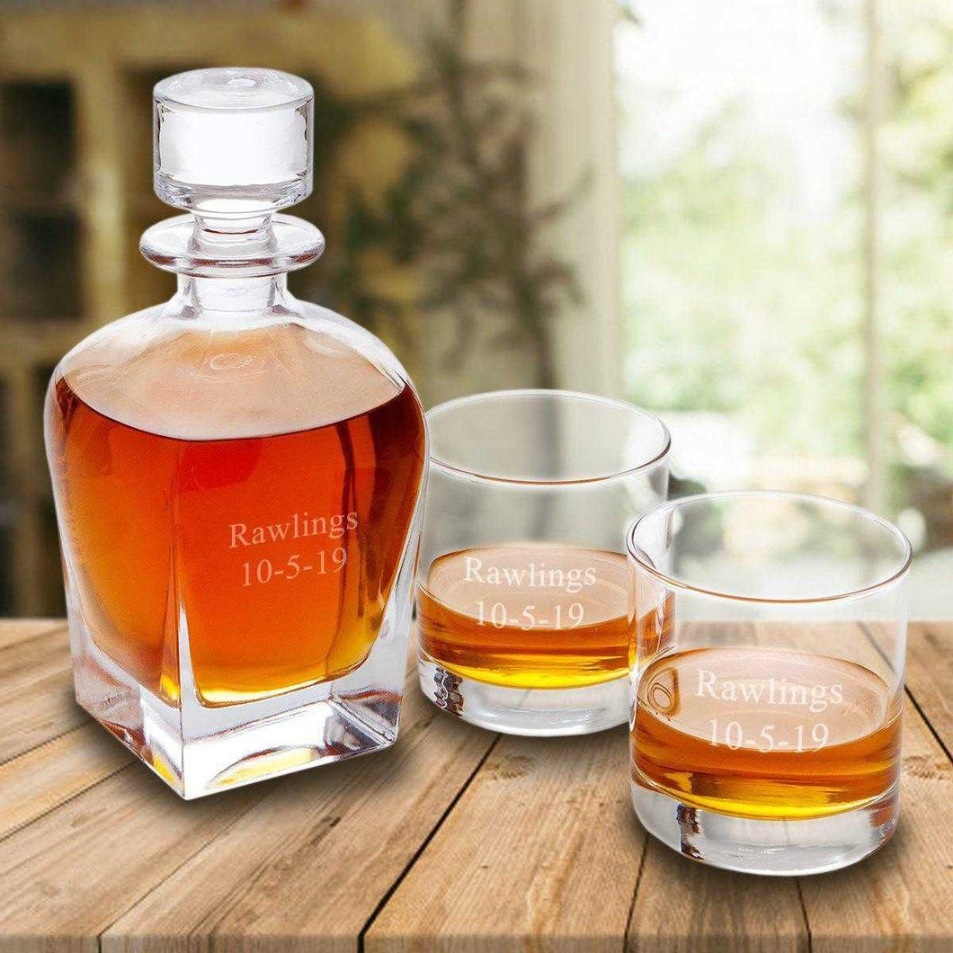 Personalized Antique 24 oz. Whiskey Decanter - Set of 2 Lowball Glasses | JDS