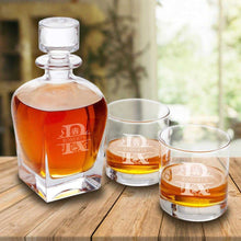 Load image into Gallery viewer, Personalized Antique 24 oz. Whiskey Decanter - Set of 2 Lowball Glasses | JDS