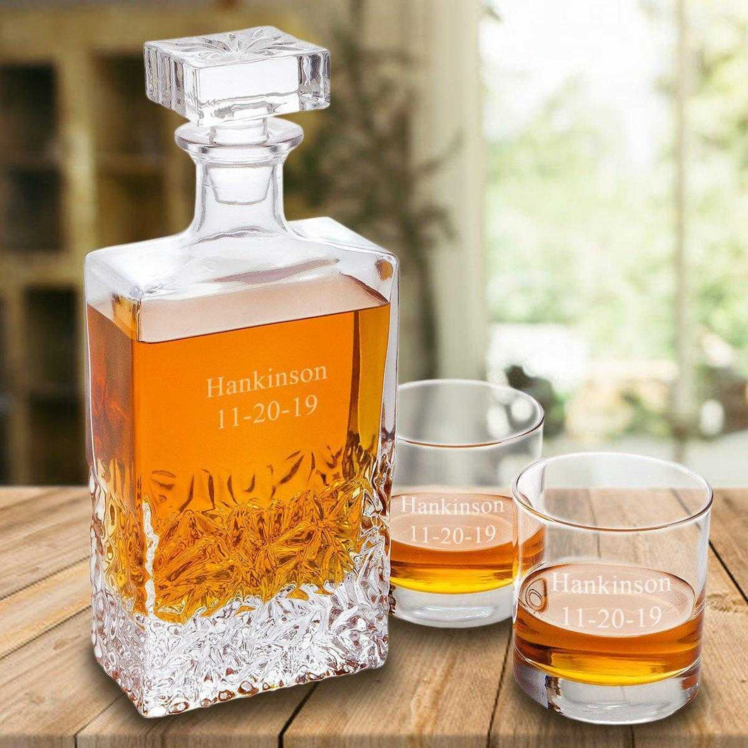 Personalized Kinsale Rectangular 24 oz. Whiskey Decanter - Set of 2 Lowball Glasses | JDS