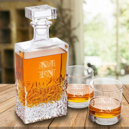 Personalized Kinsale Rectangular 24 oz. Whiskey Decanter - Set of 2 Lowball Glasses | JDS