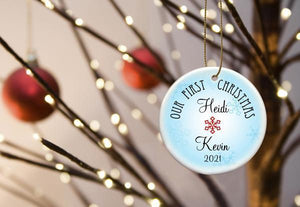 Our First Christmas Personalized Ceramic Ornament for Couples | JDS