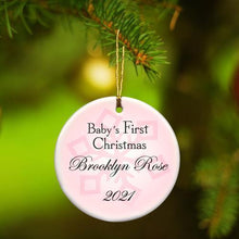 Load image into Gallery viewer, Personalized Baby Girl&#39;s First Christmas Ceramic Ornament | JDS