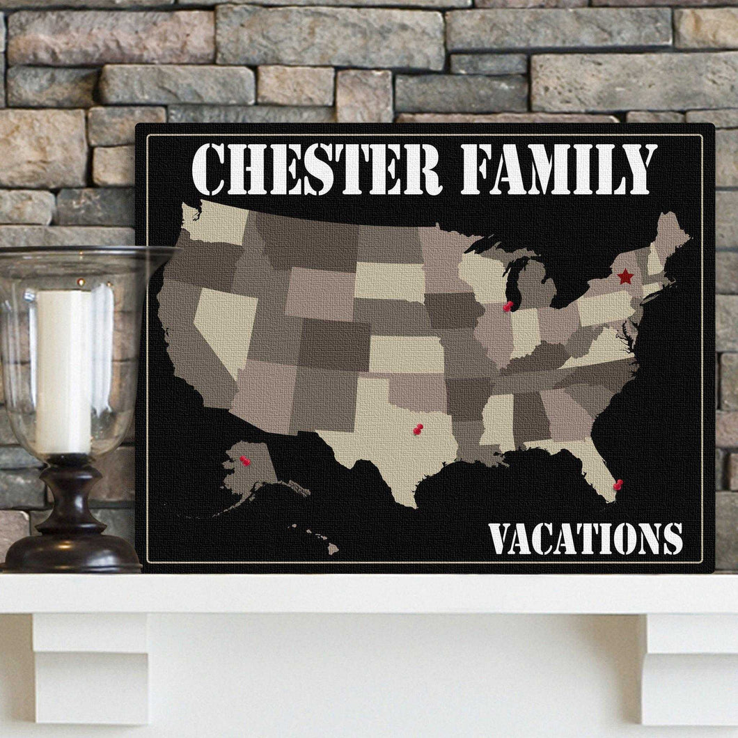 Personalized Family Signs - Travel Map - Canvas Sign | JDS