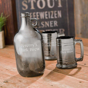 Craft Beer Personalized Gunmetal Growler and Beer Mug Set | JDS