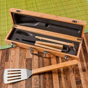 Personalized Grill Set - BBQ Set - Bamboo Case - Groomsmen Gifts | JDS