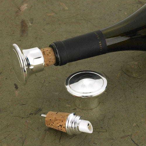 Personalized Wine Bottle Stopper - Wine Pourer - Silver Plated | JDS