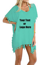 Load image into Gallery viewer, Custom Personalized Designed Women&#39;s Chiffon Tassel Beachwear Bikini Swimsuit Cover up