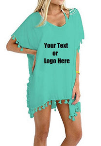 Custom Personalized Designed Women's Chiffon Tassel Beachwear Bikini Swimsuit Cover up