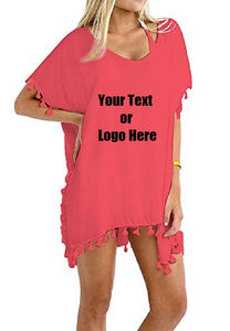 Custom Personalized Designed Women's Chiffon Tassel Beachwear Bikini Swimsuit Cover up