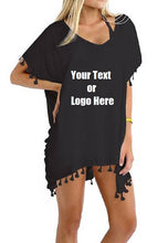 Load image into Gallery viewer, Custom Personalized Designed Women&#39;s Chiffon Tassel Beachwear Bikini Swimsuit Cover up