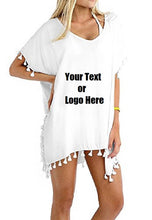 Load image into Gallery viewer, Custom Personalized Designed Women&#39;s Chiffon Tassel Beachwear Bikini Swimsuit Cover up