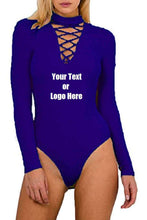 Load image into Gallery viewer, Custom Personalized Designed Women Choker V Neck Long Sleeve Bodysuit