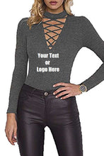 Load image into Gallery viewer, Custom Personalized Designed Women Choker V Neck Long Sleeve Bodysuit